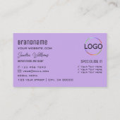 Classic Lilac mit Monogram und Logo Light Lila Visitenkarte (Rückseite)