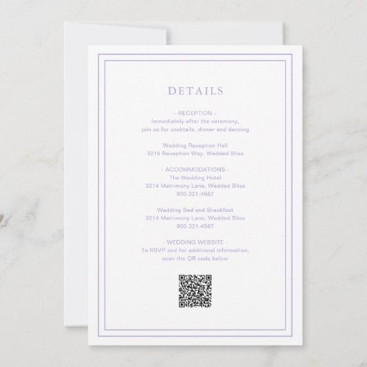 Classic Lilac QR Code Elegant Wedding Einladung (Rückseite)