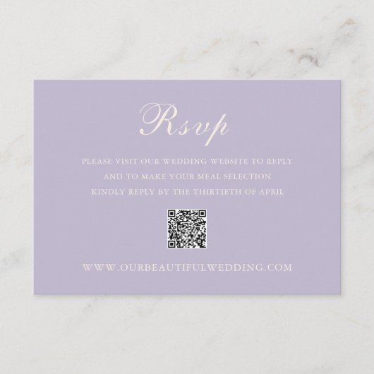 Classic Lilac QR Code Elegant Wedding RSVP Karte (Vorderseite)