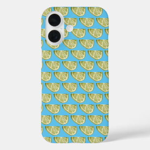 Classic Lime Green Slice Muster auf Sky Blue iPhone 16 Hülle
