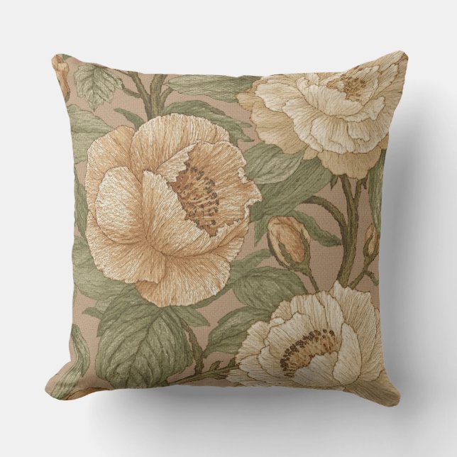 Classic,Lovely Flowers Pattern, Sage Gold Bloom Kissen (Vorderseite)