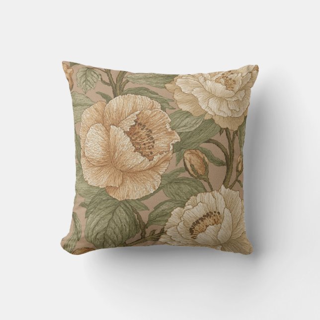 Classic,Lovely Flowers Pattern, Sage Gold Bloom Kissen (Vorderseite)