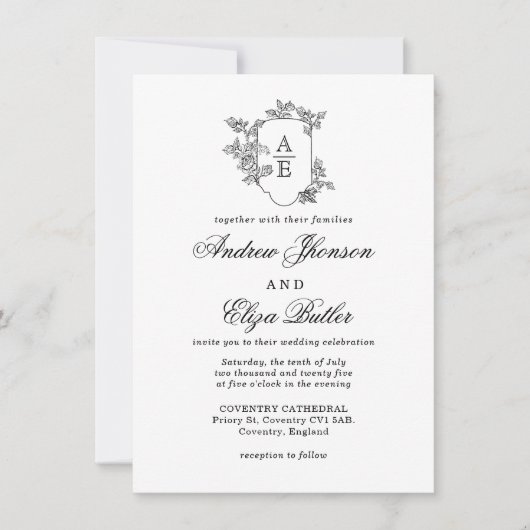 Classic Luxe Black Monogram Wedding Einladung (Vorderseite)