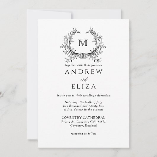 Classic Luxe Black Monogram Wedding Einladung (Vorderseite)