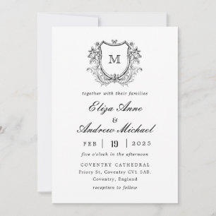 Classic Luxe Black Monogram Wedding Einladung