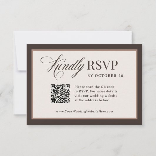 Classic Luxe | Brown Neutral QR Code Wedding RSVP Karte (Vorderseite)