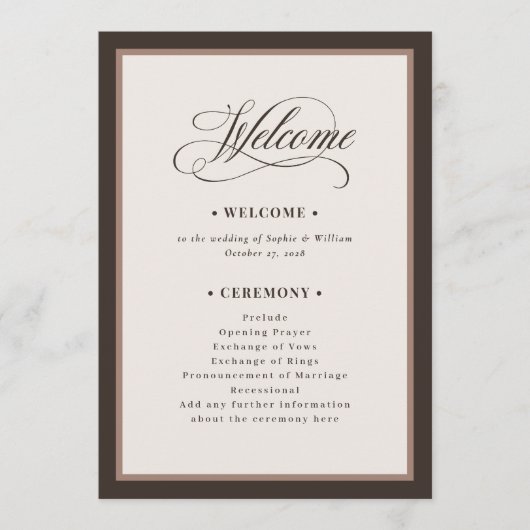 Classic Luxe | Brown Neutral Wedding Programm (Vorderseite)