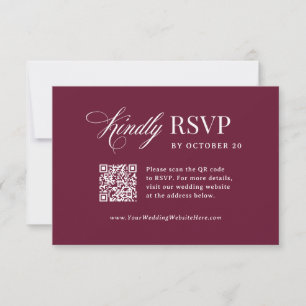 Classic Luxe Burgunder scannbarer QR-Code-Hochze RSVP Karte