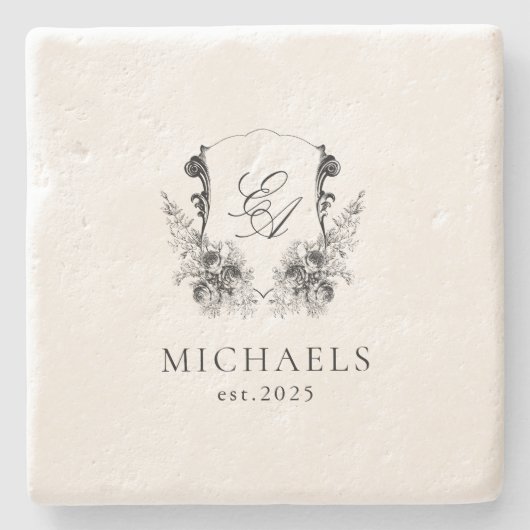 Classic Luxe Custom Mit Monogramm Stone Untersetze Steinuntersetzer (Vorderseite)