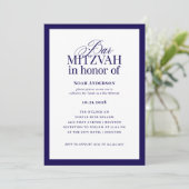 Classic Luxe | Elegant Blau und Weiß Bar Mitzvah Einladung (Stehend Vorderseite)