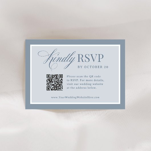 Classic Luxe | Elegant Dusty Blue QR Code Wedding RSVP Karte