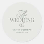 Classic Luxe | Elegante helle Sage Grüne Hochzeit Runder Aufkleber (Vorderseite)