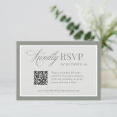 Classic Luxe | Elegante Sage Green QR Code Hochzei RSVP Karte (Stehend Vorderseite)