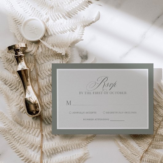 Classic Luxe | Elegante Sage Green Wedding RSVP Karte