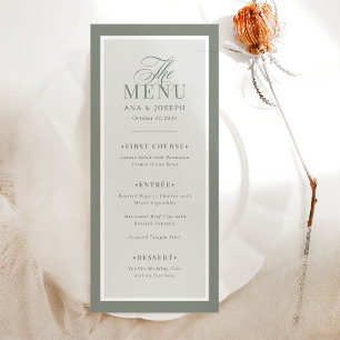 Classic Luxe   Elegante Salbeigrüne Hochzeitsrandg Menükarte