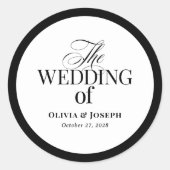 Classic Luxe | Elegante Schwarz-Weiß-Hochzeit Runder Aufkleber (Vorderseite)