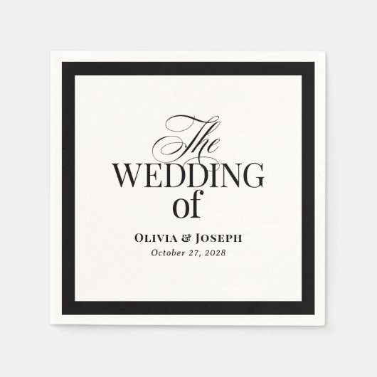 Classic Luxe | Elegante Schwarz-Weiß-Hochzeit Serviette (Vorderseite)