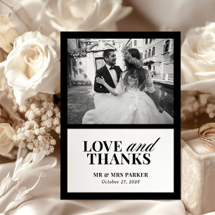 Classic Luxe Elegantes Black and White Wedding Fot Dankeskarte