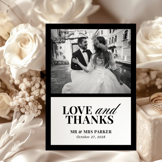 Classic Luxe Elegantes Black and White Wedding Fot Dankeskarte