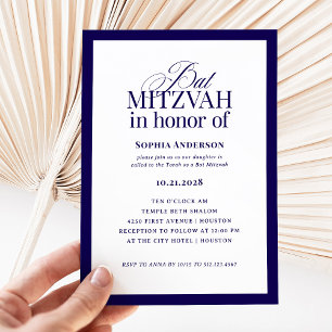Classic Luxe   Elegantes Blue and White Bat Mitzva Einladung
