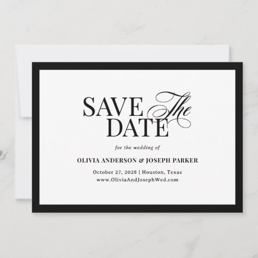 Classic Luxe | Elegantes Schwarz, Weiß und Foto Save The Date (Vorderseite)