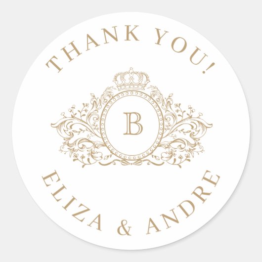 Classic Luxe, Gold Custom Monogram Wedding Sticker (Vorderseite)