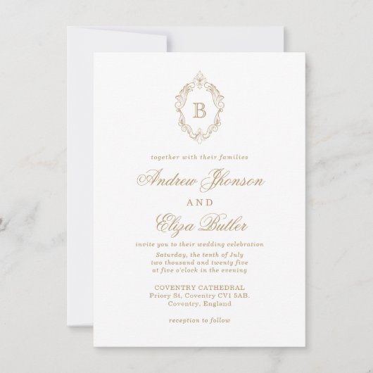 Classic Luxe Gold Monogram Wedding Einladung (Vorderseite)