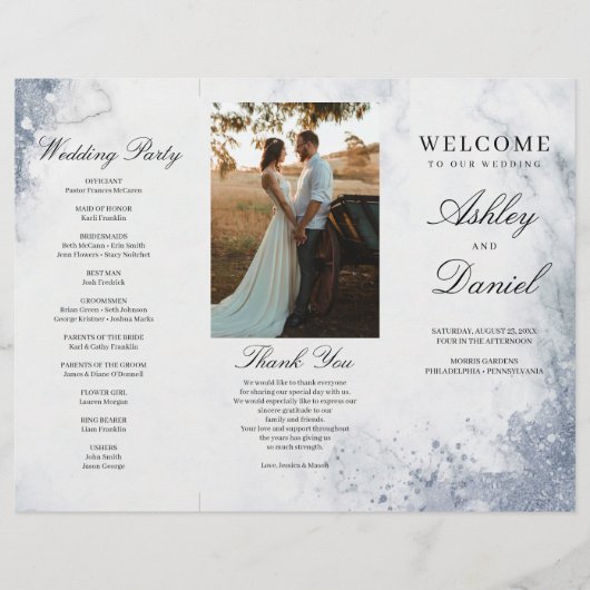 Classic Luxe Marble Trifold Wedding Program Flyer (Vorne)
