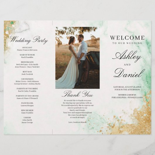 Classic Luxe Marble Trifold Wedding Program Flyer (Vorne)