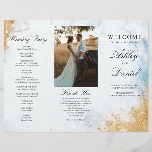 Classic Luxe Marble Trifold Wedding Program Flyer (Vorne)