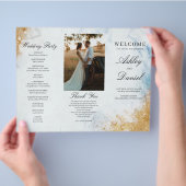 Classic Luxe Marble Trifold Wedding Program Flyer (Hand)