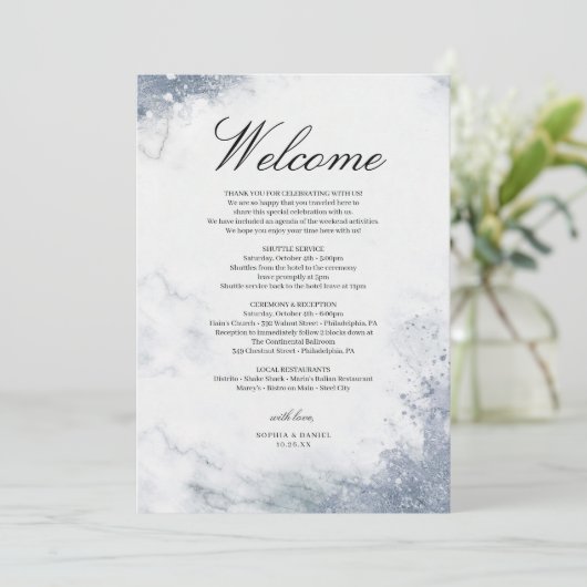 Classic Luxe Marble Wedding Welcome Itinerary Programm (Stehend Vorderseite)