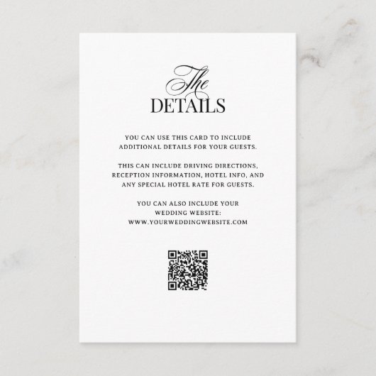 Classic Luxe | QR Code Wedding Guest Details Begleitkarte (Vorderseite)