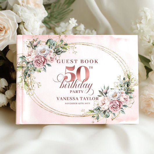 Classic Luxe Rose Gold 50th Birthday Guest Book Gästebuch