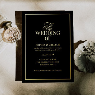 Classic Luxe Schwarz   Hochzeit mit Gold Folieneinladung