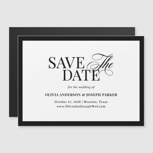 Classic Luxe | Schwarz und Weiß Save the Date Magneteinladung (Vorne/Hinten)