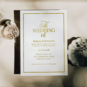 Classic Luxe White   Hochzeit mit Gold Folieneinladung