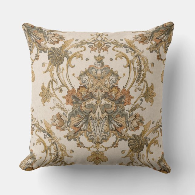 Classic, Luxury Ornament, Gold Beigi Grey Kissen (Vorderseite)
