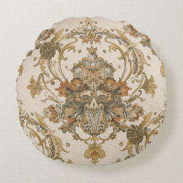 Classic, Luxury Ornament, Gold Beigi Grey Rundes Kissen