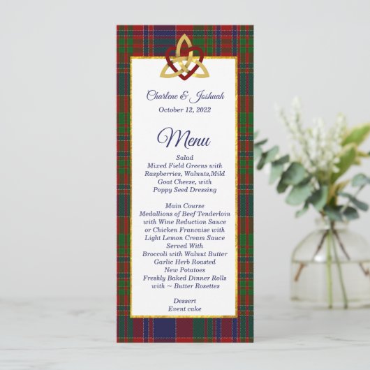Classic MacDonald Tartan Wedding Menu Einladung (Stehend Vorderseite)