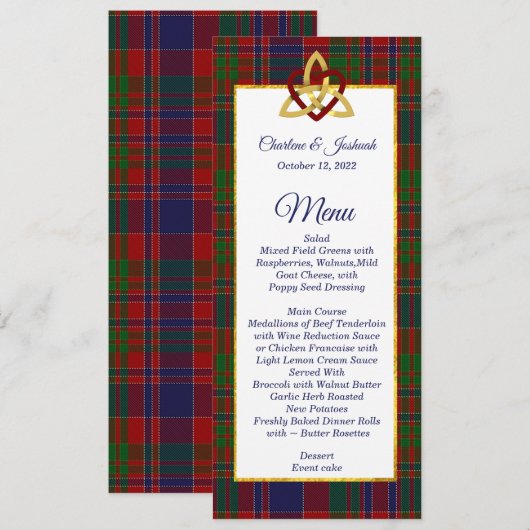 Classic MacDonald Tartan Wedding Menu Einladung (Vorne/Hinten)