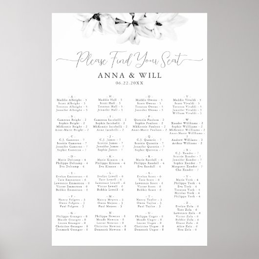 Classic Magnolia Schwarz-weiße Alphabetische Sitzp Poster (Vorne)