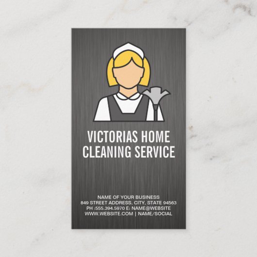 Classic Maid Style Logo | Metallischer Hintergrund Visitenkarte (Vorderseite)