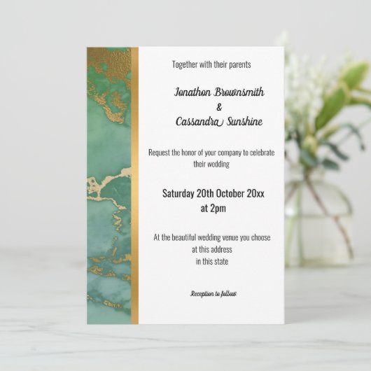 CLASSIC MARBLE SAGE GOLD TRIM INVITATION EINLADUNG (Stehend Vorderseite)