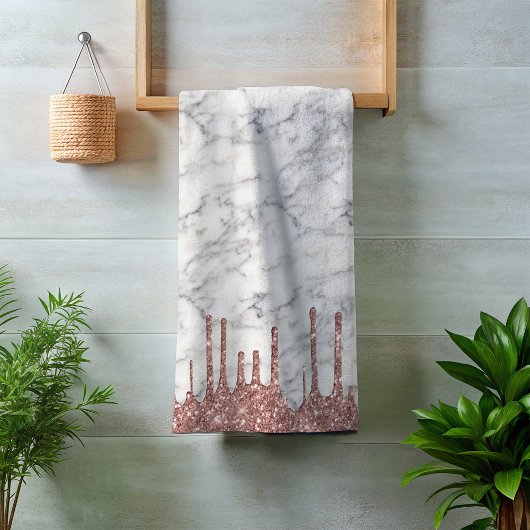 Classic Marble Schwarz-weiß Rose Gold Glitzer Trop Badhandtuch Set