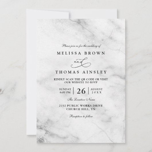 Classic Marble Simple Elegant Chic QR Code Wedding Einladung (Vorderseite)