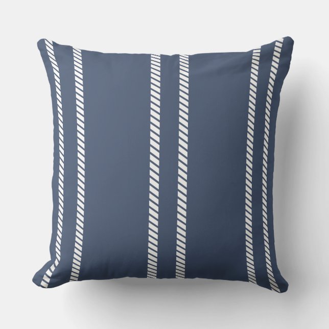 Classic Marine Blue with Stripes Throw Pillow Kissen (Vorderseite)