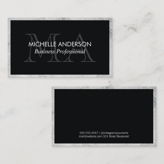 Classic Marmortrim | Monogramm | FÜHRUNGSKRAFT Visitenkarte (Vorne/Hinten)