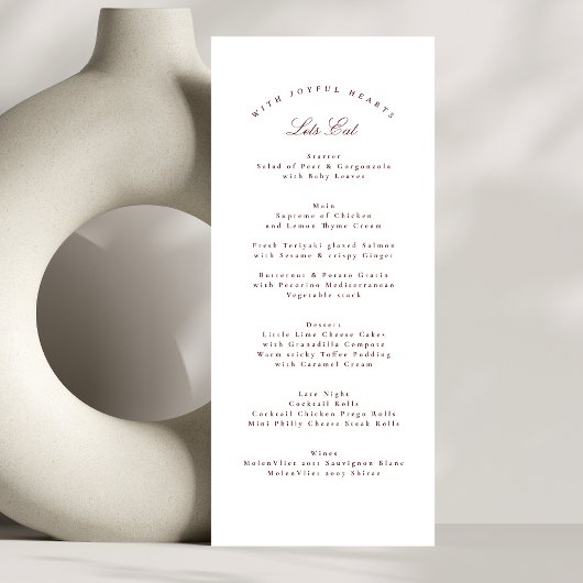 Classic Maroon Burgundy Calligraphy Formal Wedding Menükarte