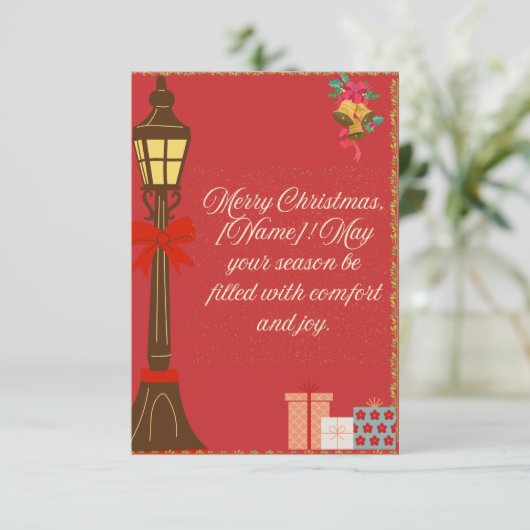 Classic Maroon Christmas Card – Cream Script Holid (Stehend Vorderseite)